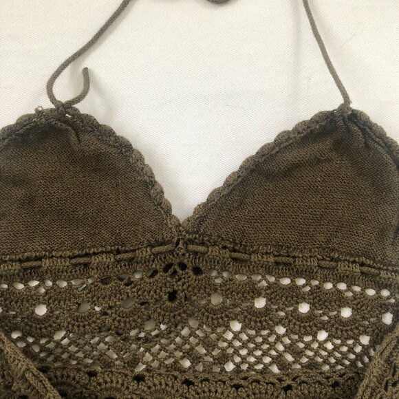 Homemade Crochet Y2K Green Halter Crop Top Small Sweetheart Festival Whimsigoth - Picture 6 of 9